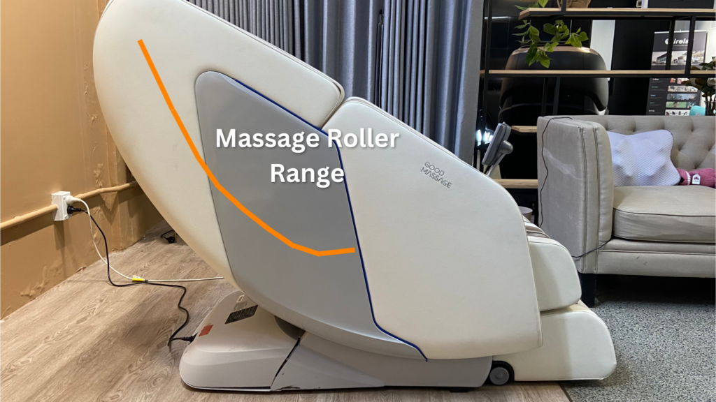 GM450 full body massage chair diagram of massage roller range