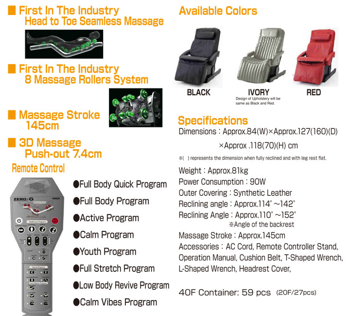 family inada old 2D massage chair model product info
